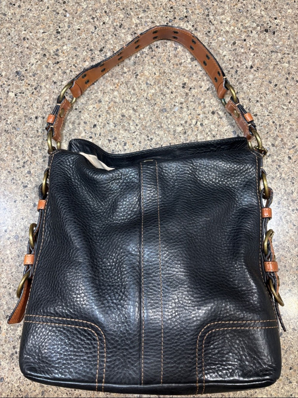 Coach Chelsea Classic Black Leather Hobo Bag with Tan Accents#10959 RARE